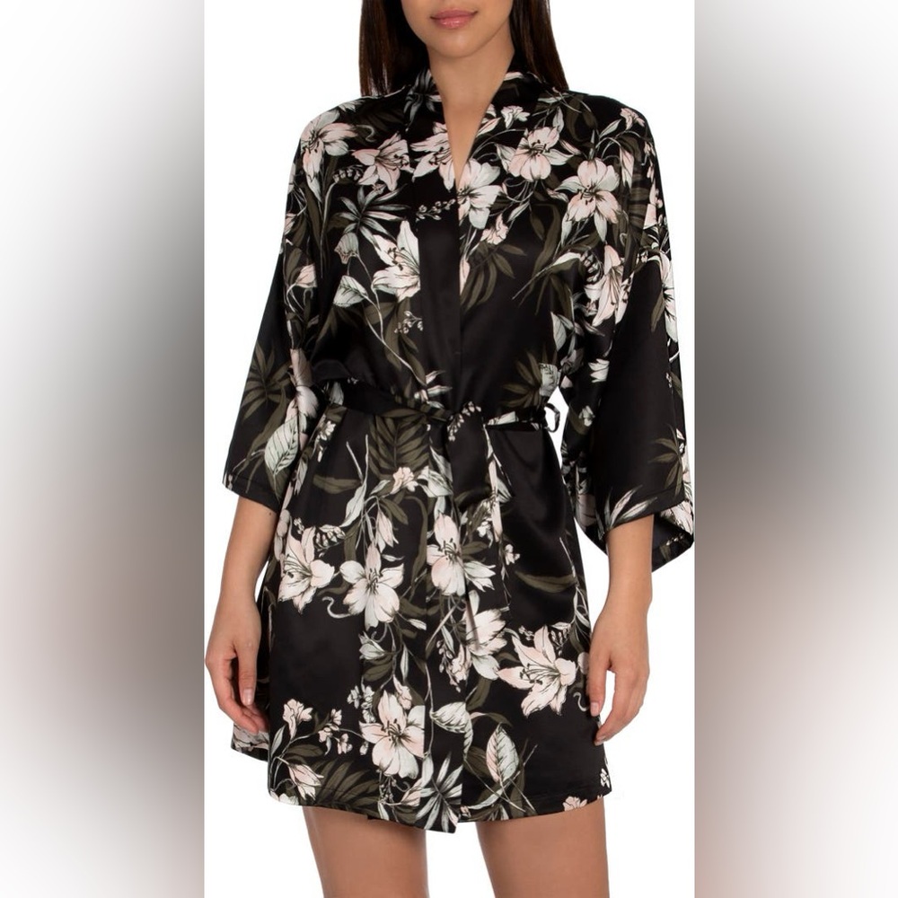 Floral Belted Satin Wrap